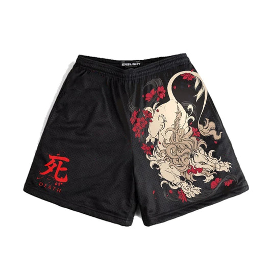 Japanese Anime Style Shorts for Men: Y2K Beach Casual Fashion, Quick Dry Workout Mesh Sweatpants