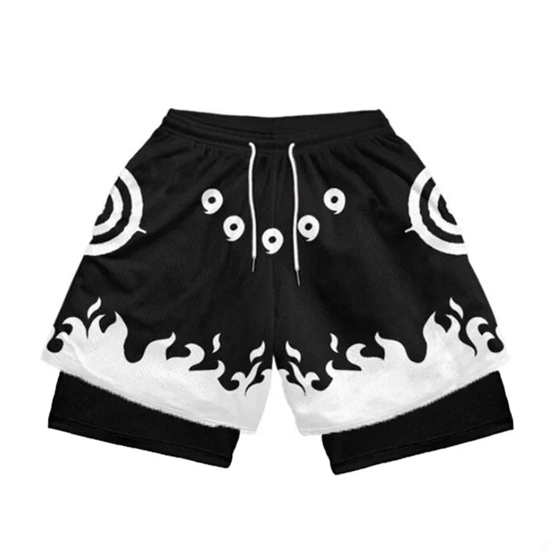 Gemischte Anime-Sportshorts, Workout-Shorts aus Netzstoff, Performance-Shorts