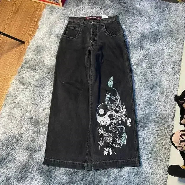 Hip Hop Anime Graphic Baggy Jeans: Gun Girl Print Harajuku Denim Y2K Pants for Men and Women