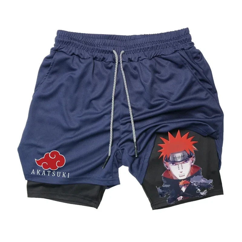 Anime Compression Shorts for Men: 2-in-1 Performance Gear with Phone Pocket for Quick Dry Fitness