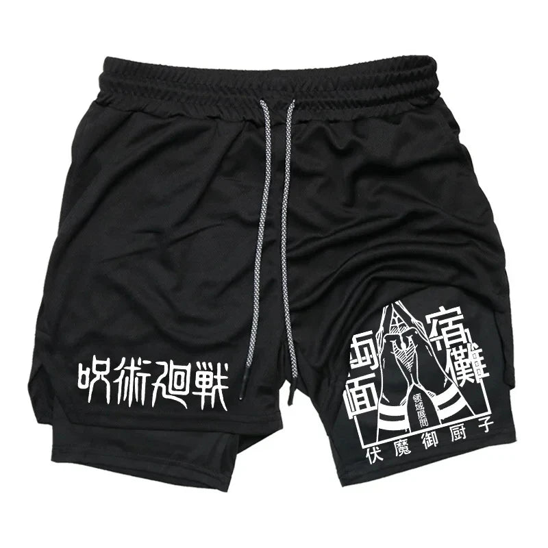 Jujutsu Kaisen Anime 2-in-1 Compression Shorts: Men's Quick Dry Gym Activewear