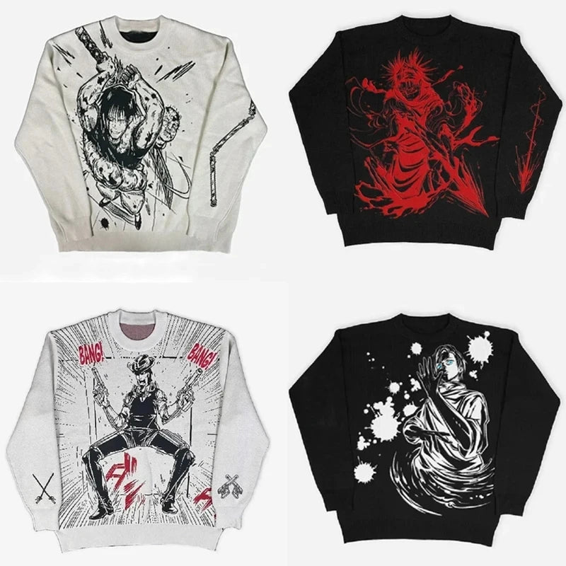 Anime Knitted Sweater: Casual Loose Streetwear for Men and Women