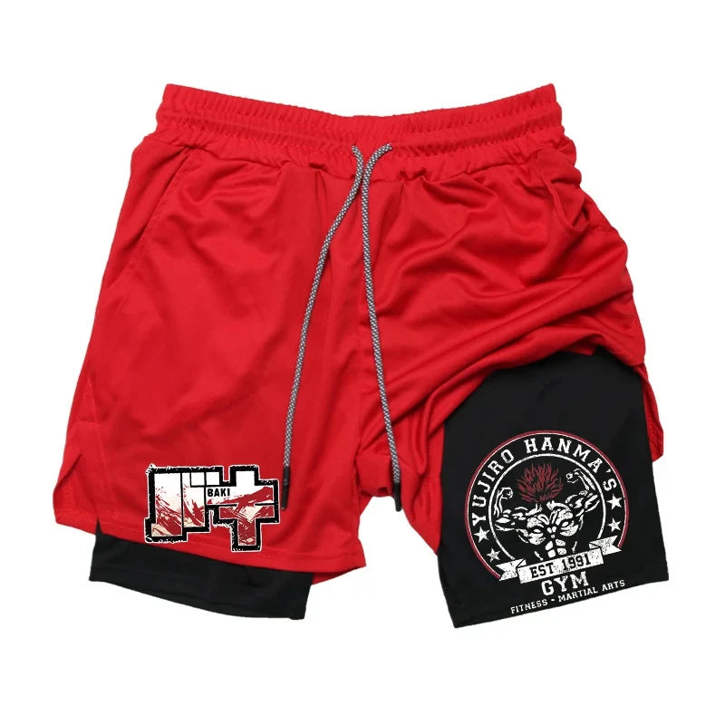 Baki Anime 2-in-1 Athletic Shorts: Quick Dry Performance