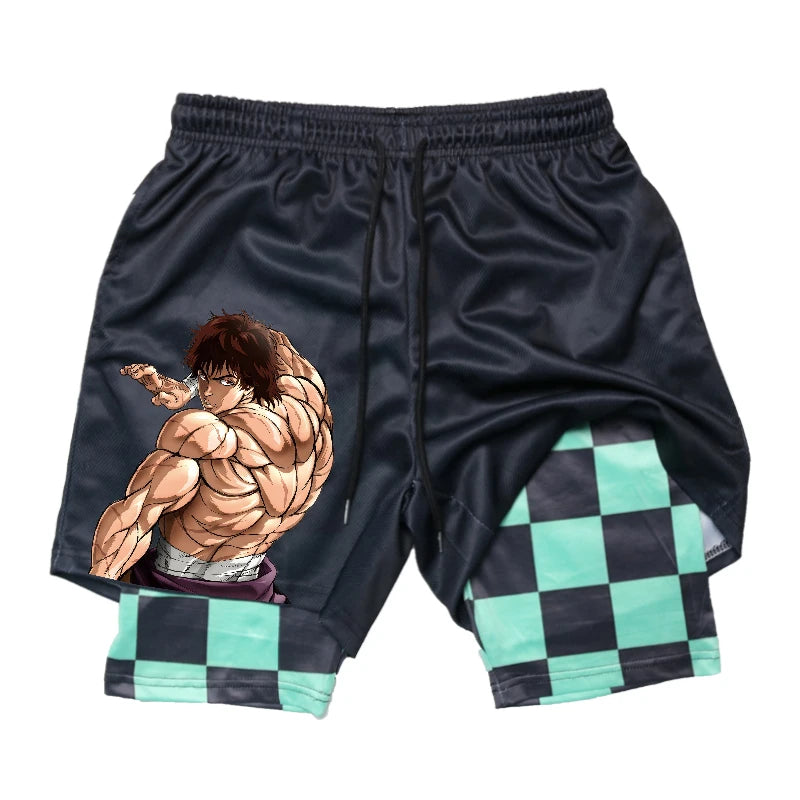 Baki Hanma Anime 2-in-1 Compression Shorts: Quick Dry Gym Fitness Shorts