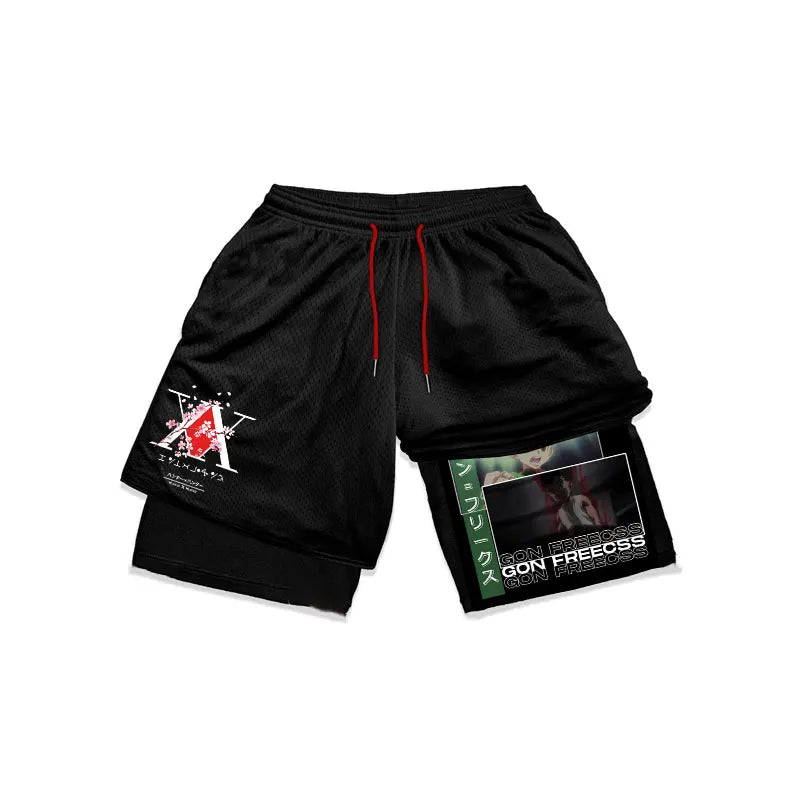 Hunter X Hunter 2-in-1 Performance Gym Shorts: Quick Dry Mesh for Fitness