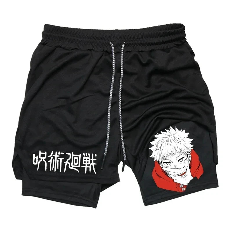 Jujutsu Kaisen Anime 2-in-1-Kompressionsshorts: Schnelltrocknende Sportbekleidung für Herren