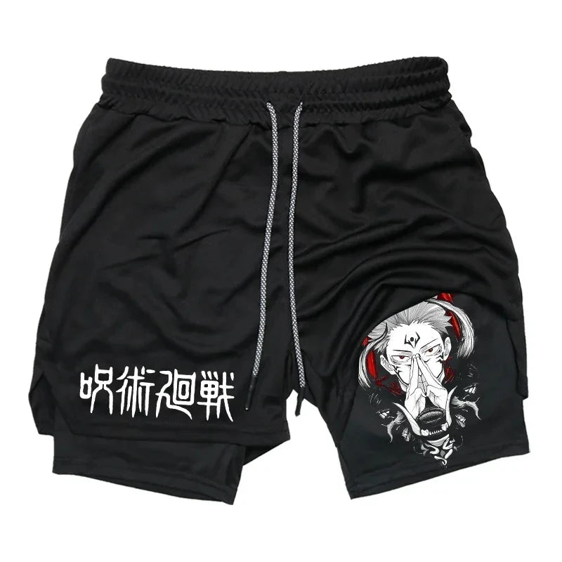 Jujutsu Kaisen Anime 2-in-1 Compression Shorts: Men's Quick Dry Gym Activewear