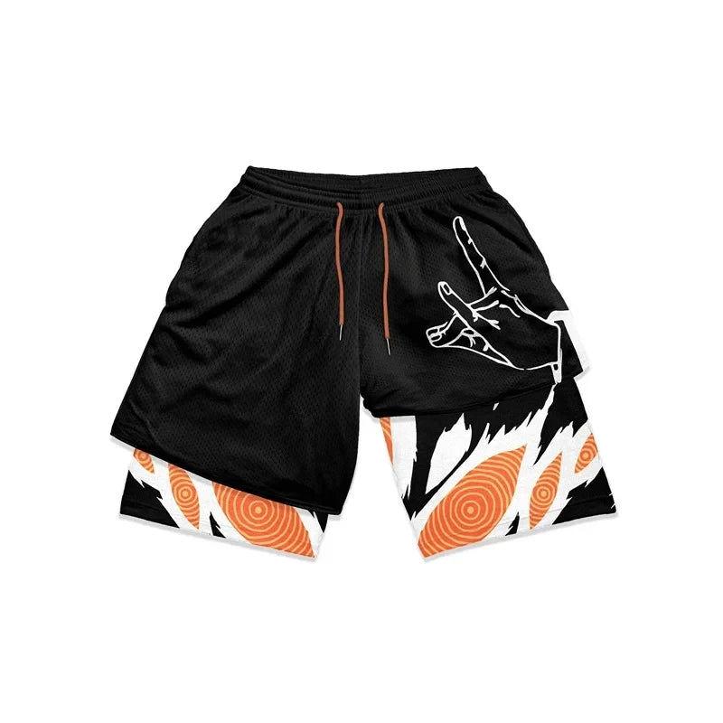 Gemischte Anime-Sportshorts, Workout-Shorts aus Netzstoff, Performance-Shorts