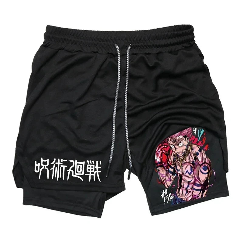 Jujutsu Kaisen Anime 2-in-1 Compression Shorts: Men's Quick Dry Gym Activewear