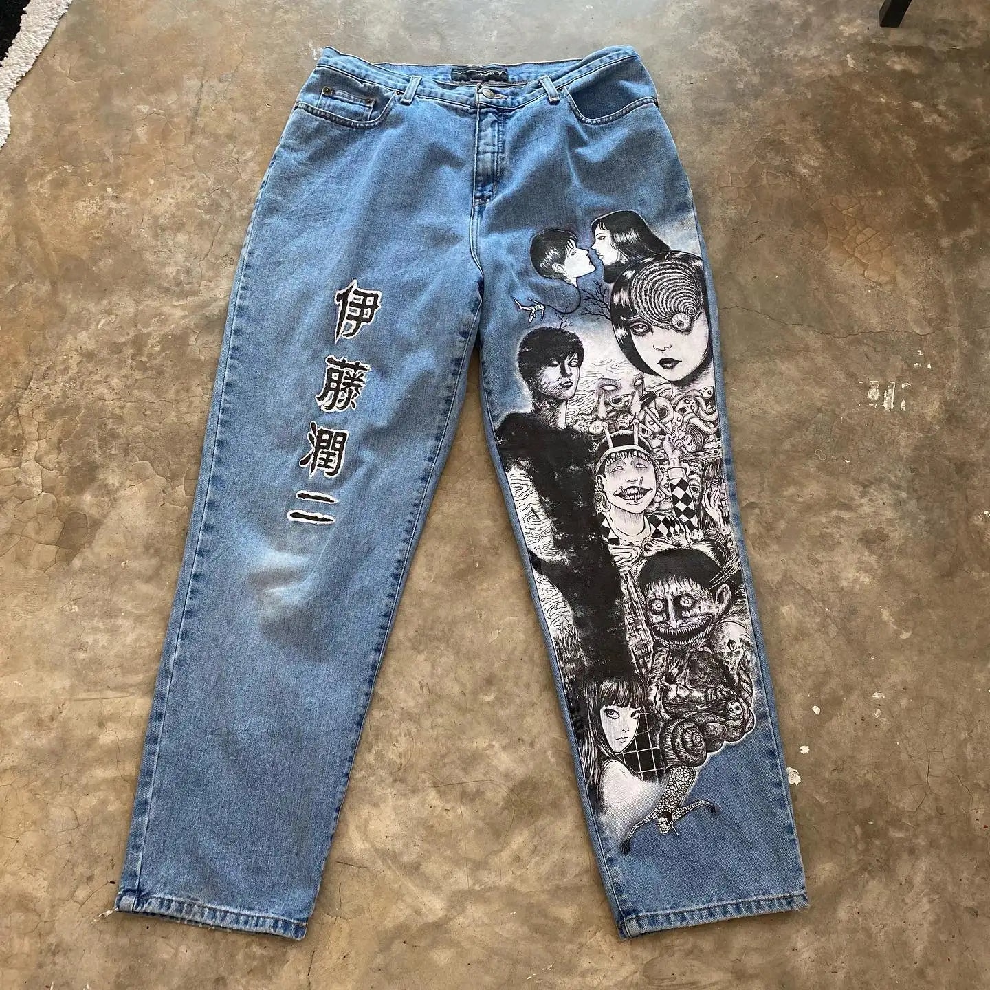 Hip Hop Anime Print Baggy Jeans: Harajuku Retro Denim Y2K Pants for Men and Women