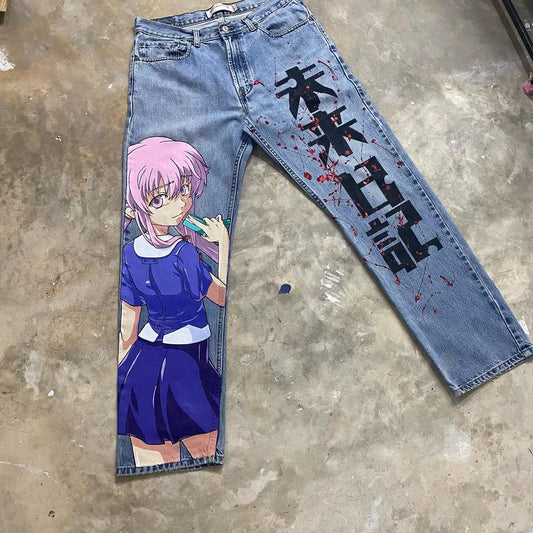 Harajuku Hip Hop Anime Graphic Baggy Jeans: Y2K Denim Pants for Men and Women