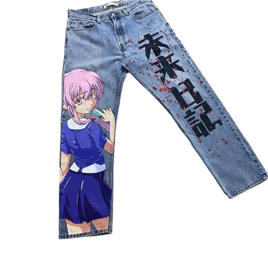 Vintage Anime Custom Print on Jeans