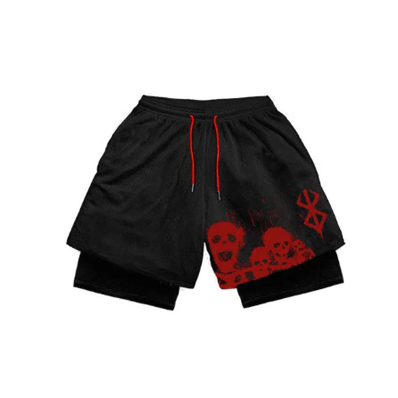 Anime Fusion: Quick Dry Double Layer Fitness Shorts.