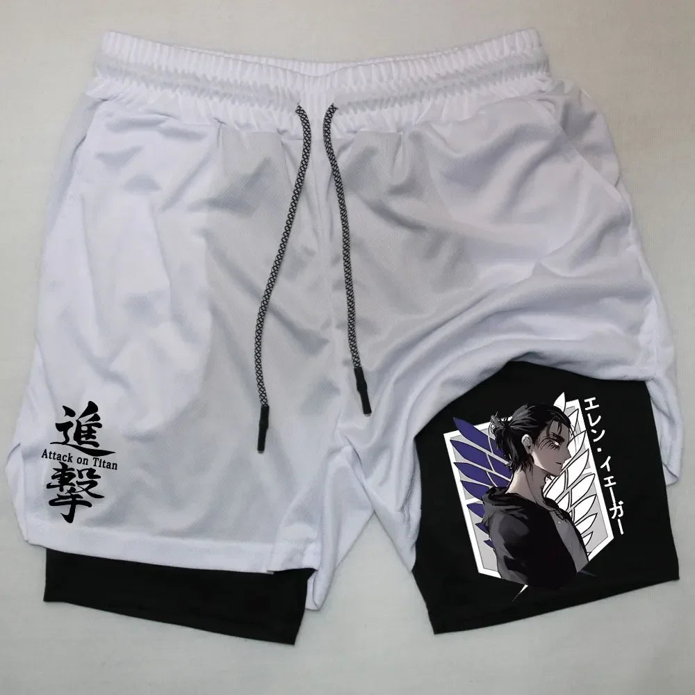 Double Layer Anime Fitness Shorts for Men: Breathable and Quick Dry