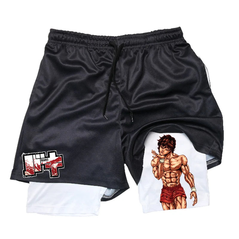 Baki Hanma Anime 2-in-1 Compression Shorts: Quick Dry Gym Fitness Shorts