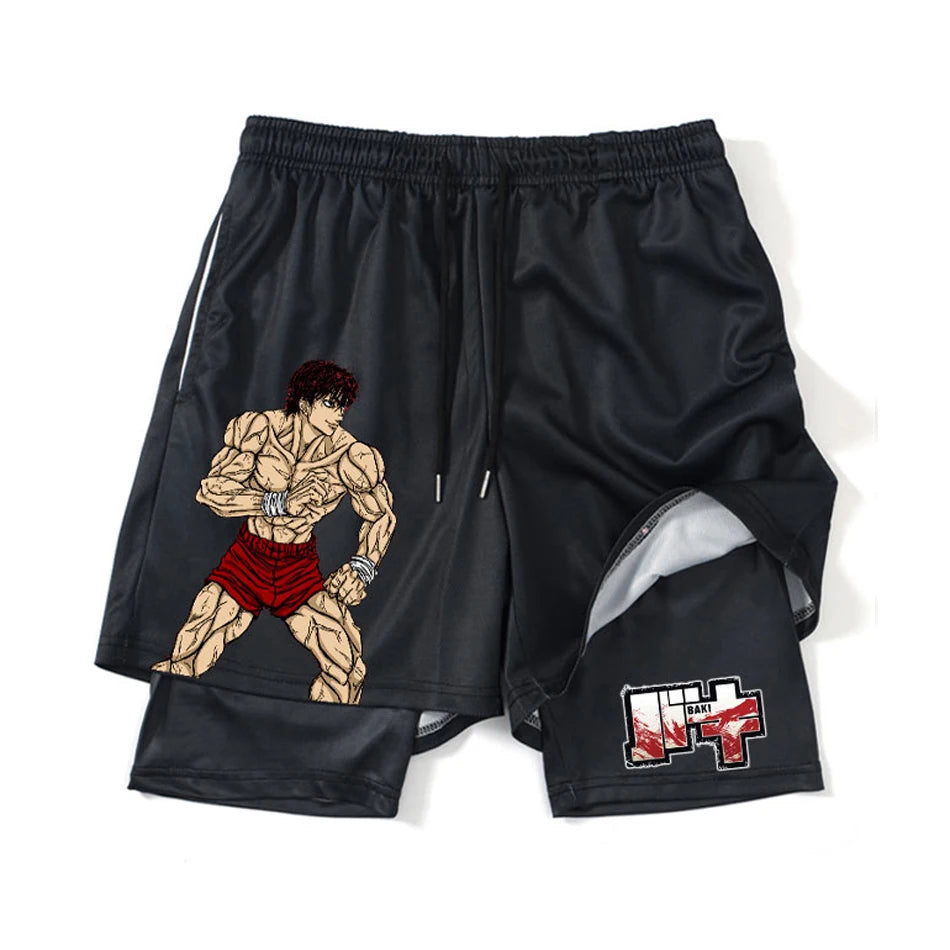 Baki Hanma Anime 2-in-1 Compression Shorts: Quick Dry Gym Fitness Shorts