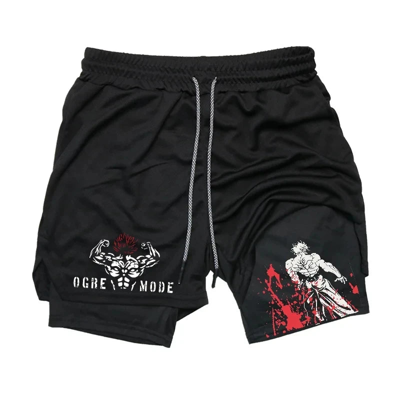 Baki Anime 2-in-1 Athletic Shorts: Quick Dry Performance