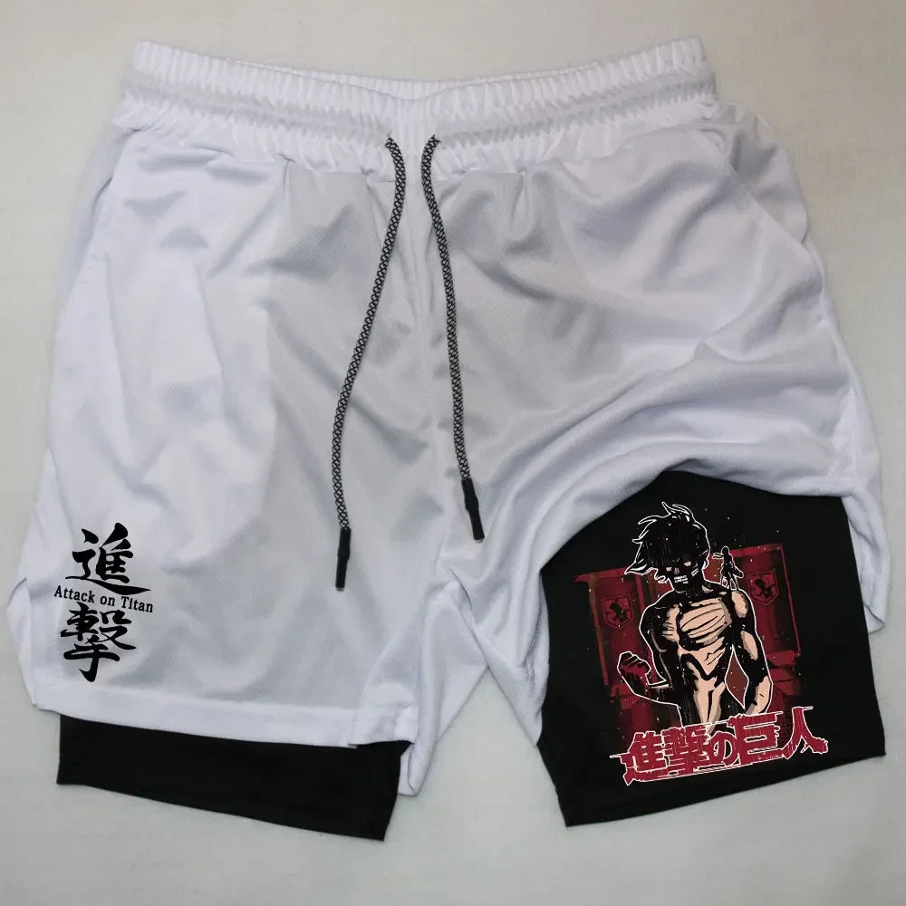 Double Layer Anime Fitness Shorts for Men: Breathable and Quick Dry