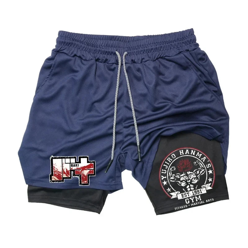 Baki Anime 2-in-1 Athletic Shorts: Quick Dry Performance