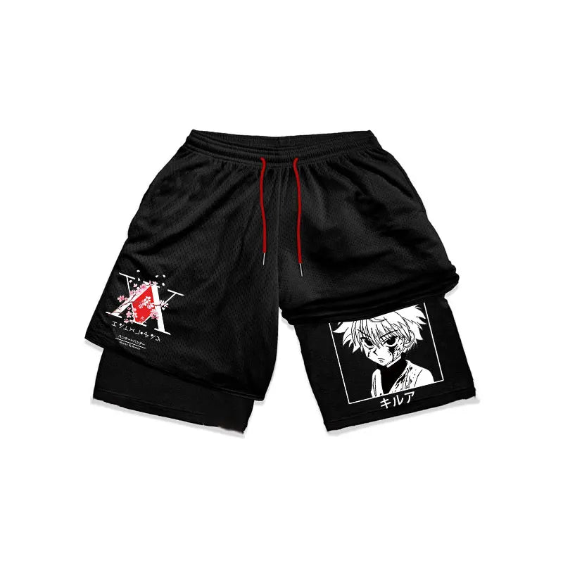 Hunter X Hunter 2-in-1 Performance Gym Shorts: Schnelltrocknendes Mesh für Fitness