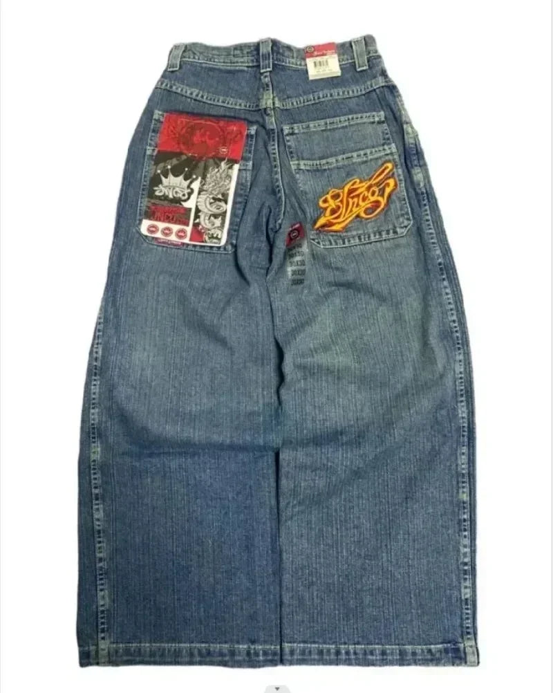 Hip Hop Death Anime Graphic Baggy Jeans: Harajuku Denim Y2K Pants for Men and Women