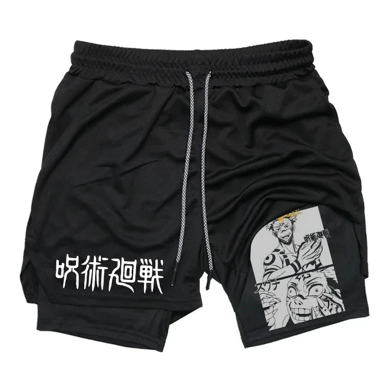 Jujutsu Kaisen Anime 2-in-1 Compression Shorts: Men's Quick Dry Gym Activewear