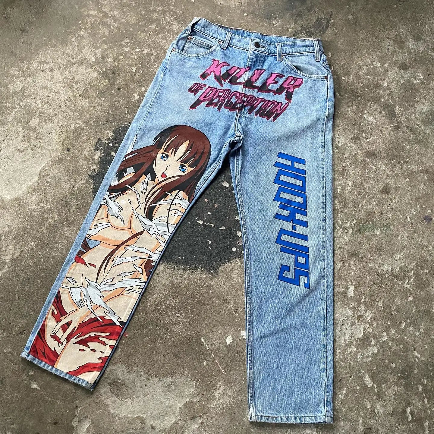 Harajuku Girl Print Anime Graphic Baggy Jeans: Y2K Denim Pants for Men, Gothic Style