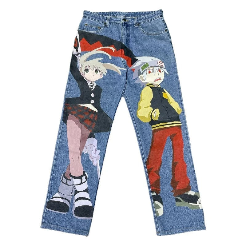 Vintage Anime Custom Print on Jeans