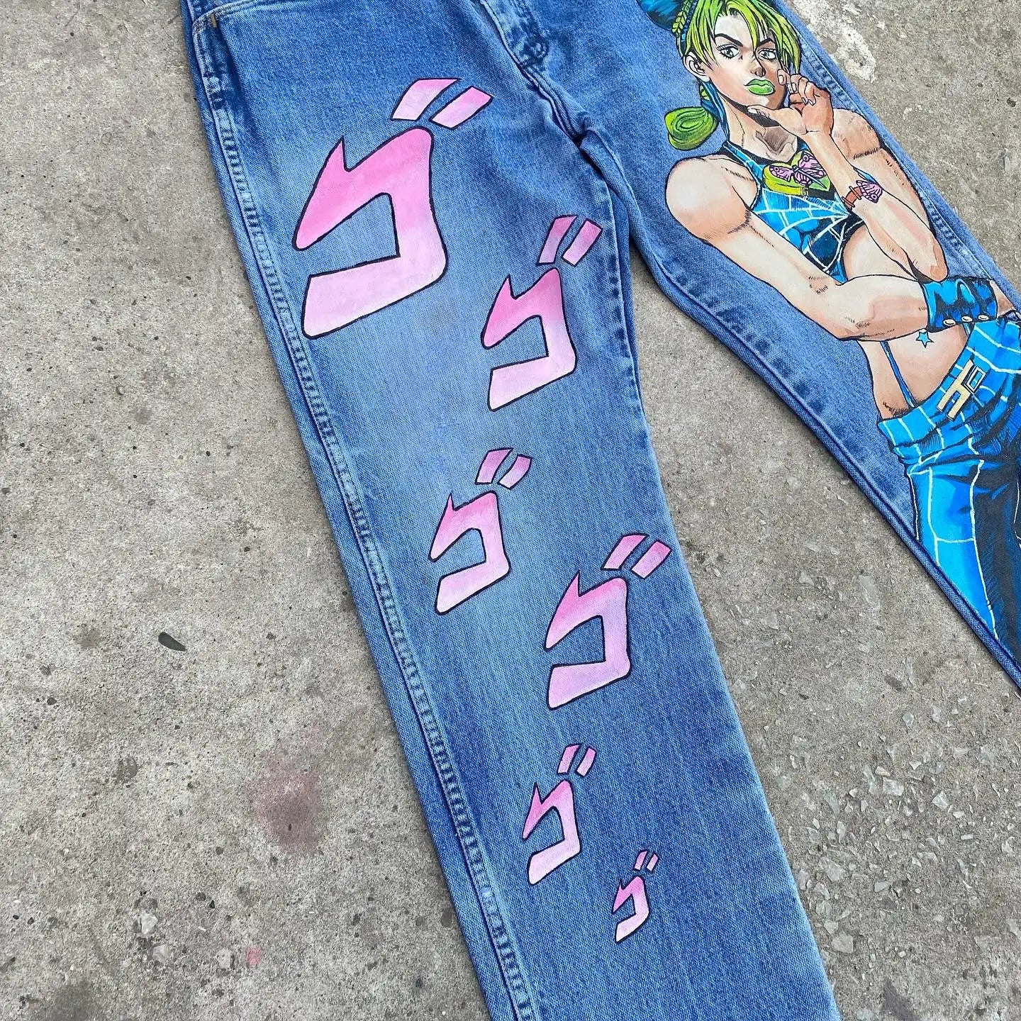 Vintage Anime Custom Print on Jeans