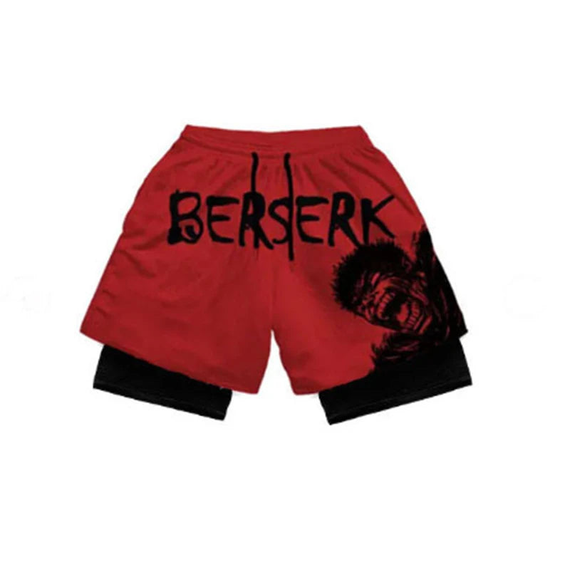 Anime Fusion: Men's 2 In 1 Bilayer Fitness Shorts.