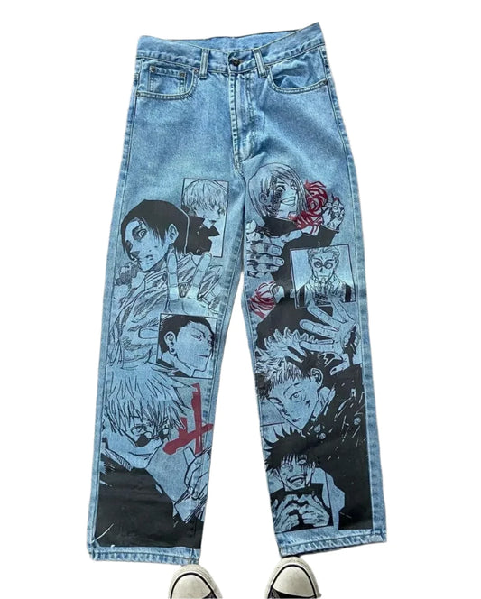 Vintage Anime Custom Print on Jeans