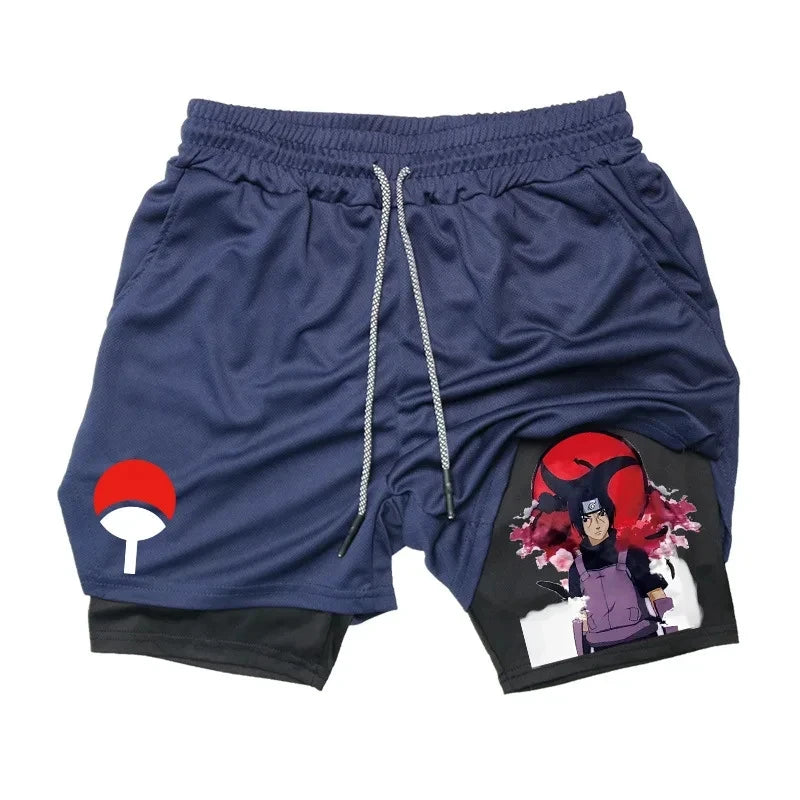 Anime Compression Shorts for Men: 2-in-1 Performance Gear with Phone Pocket for Quick Dry Fitness