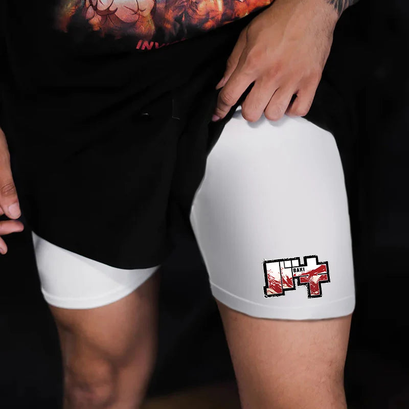 Baki Hanma Anime 2-in-1 Compression Shorts: Quick Dry Gym Fitness Shorts