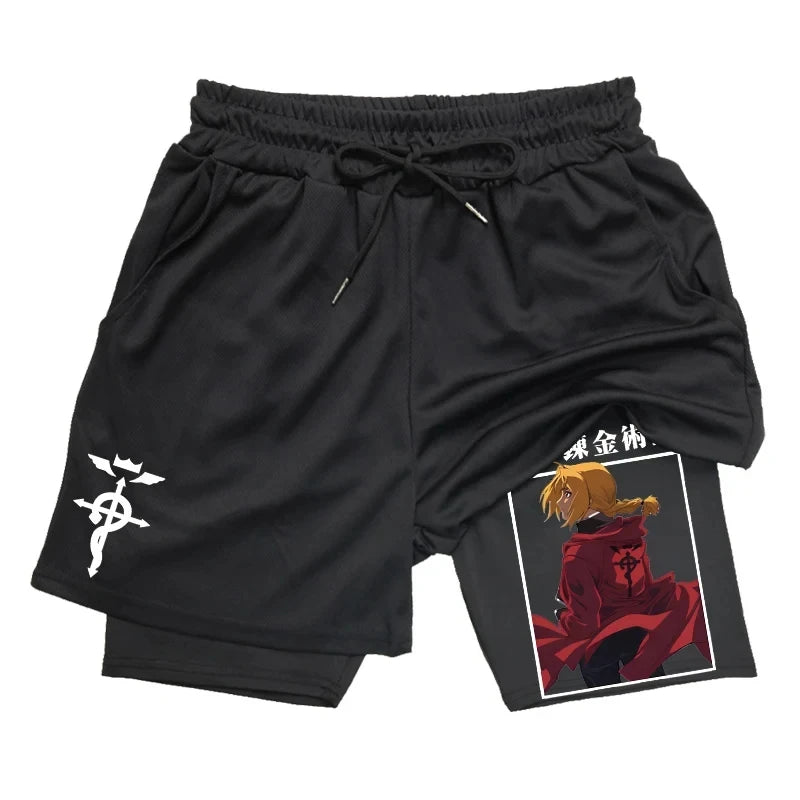 Anime 2-in-1 Compression Shorts: Quick Dry Athletic Gym Shorts for Men's Fitness and Running