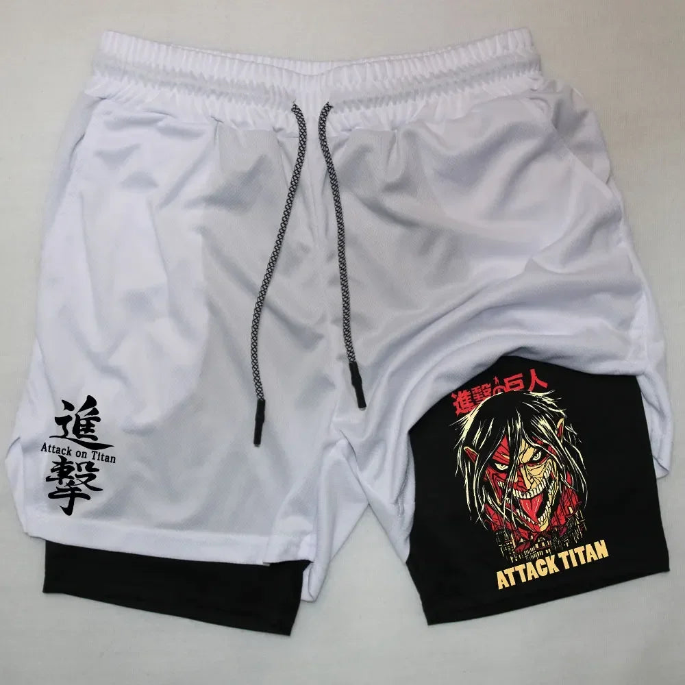 Double Layer Anime Fitness Shorts for Men: Breathable and Quick Dry