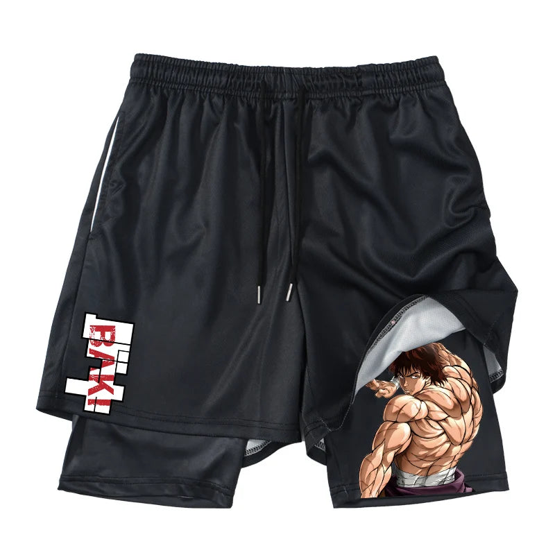 Baki Hanma Anime 2-in-1 Compression Shorts: Quick Dry Gym Fitness Shorts