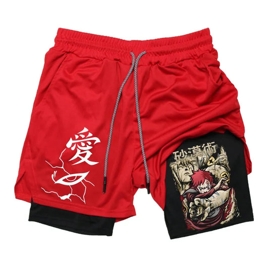 Anime Compression Shorts: Gym Athletic Quick Dry 2-in-1 Performance Shorts with Phone Pocket for Men