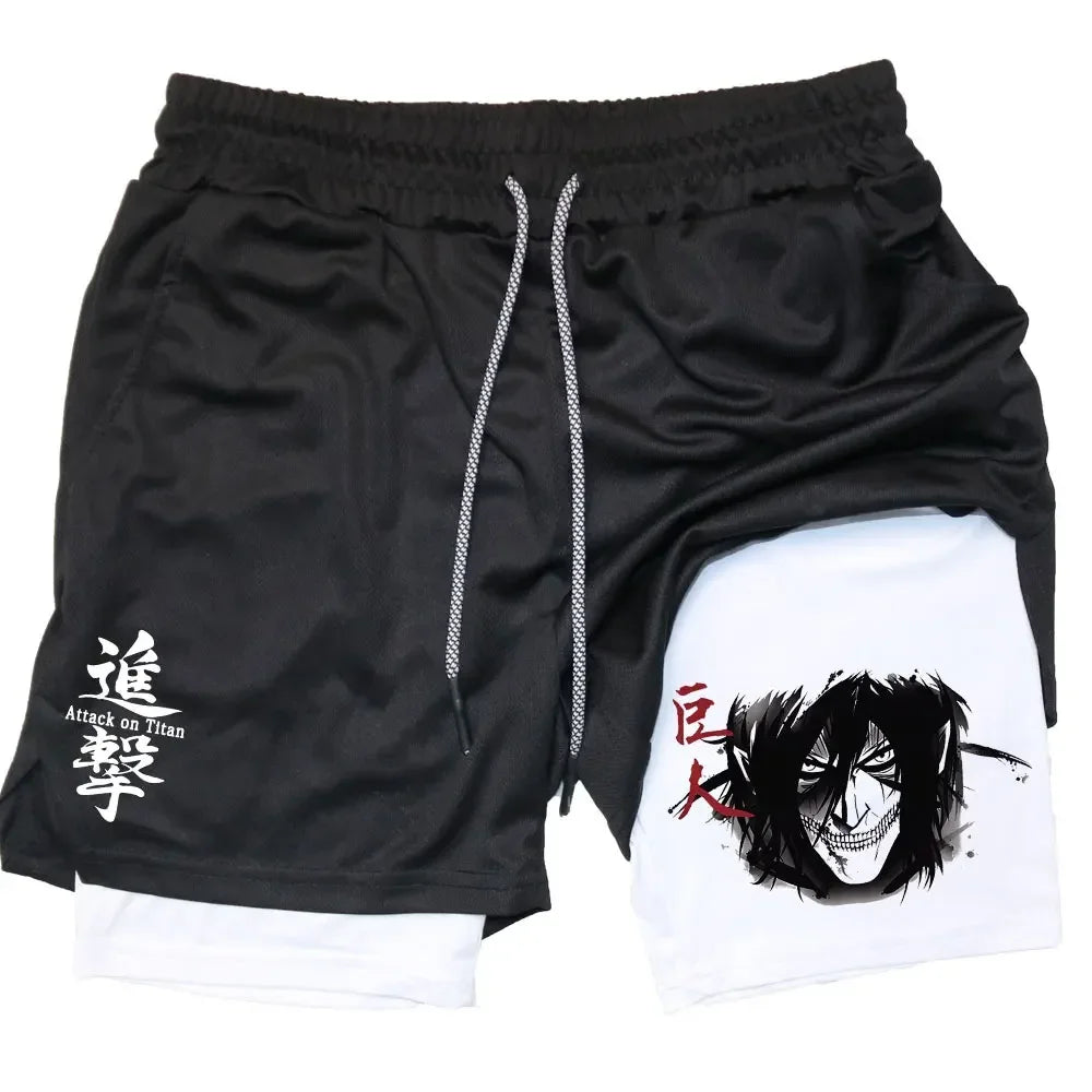 Double Layer Anime Fitness Shorts for Men: Breathable and Quick Dry