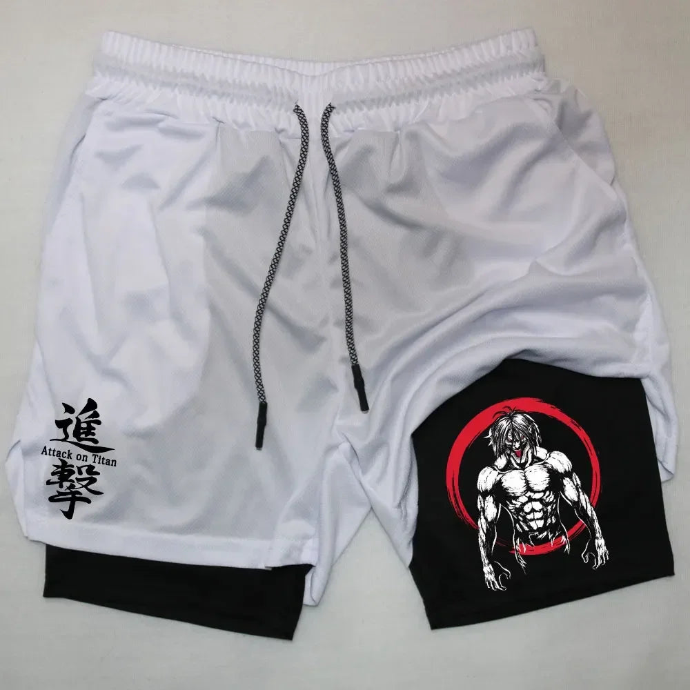 Double Layer Anime Fitness Shorts for Men: Breathable and Quick Dry