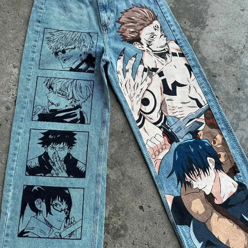 Vintage Anime Custom Print on Jeans