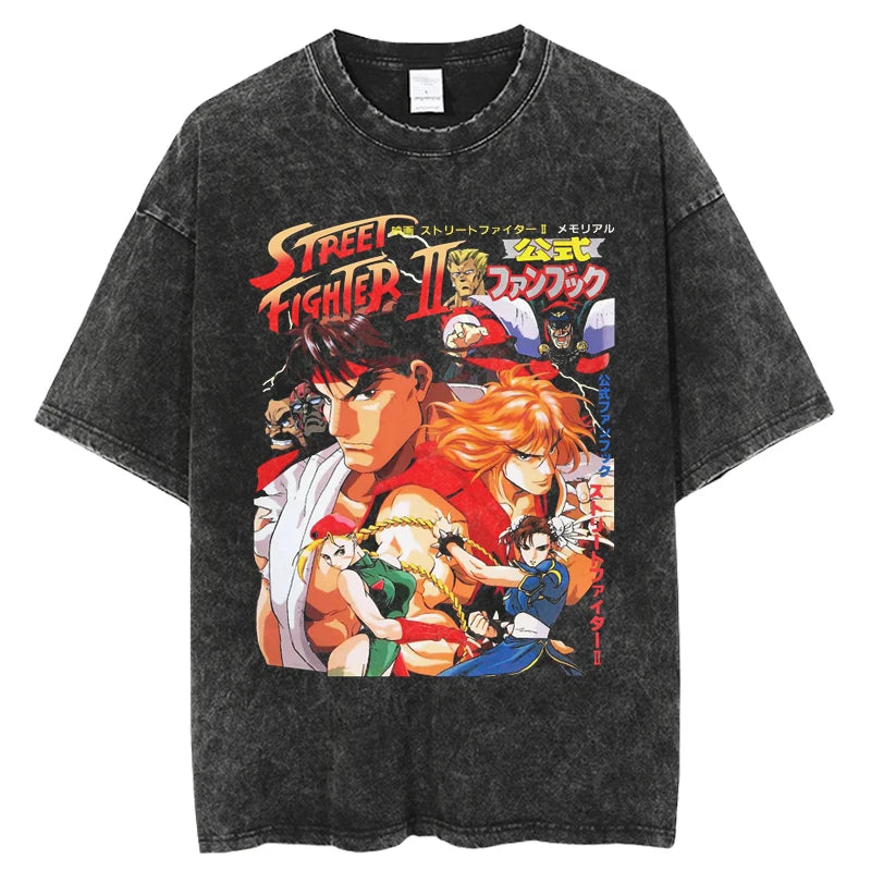 Street Fighter Nostalgia: New Vintage Washed Anime T-shirt.