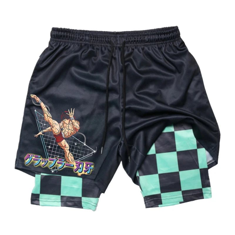 Baki Hanma Anime 2-in-1 Compression Shorts: Quick Dry Gym Fitness Shorts