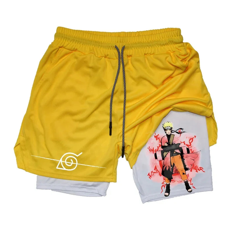 Anime Compression Shorts: Gym Athletic Quick Dry 2-in-1 Performance Shorts with Phone Pocket for Men