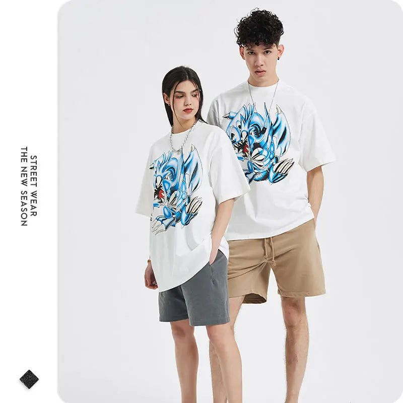 Harajuku Style: Hot Anime Yu-Gi-Oh T-Shirt with Blue-Eyes White Dragon Graphic.