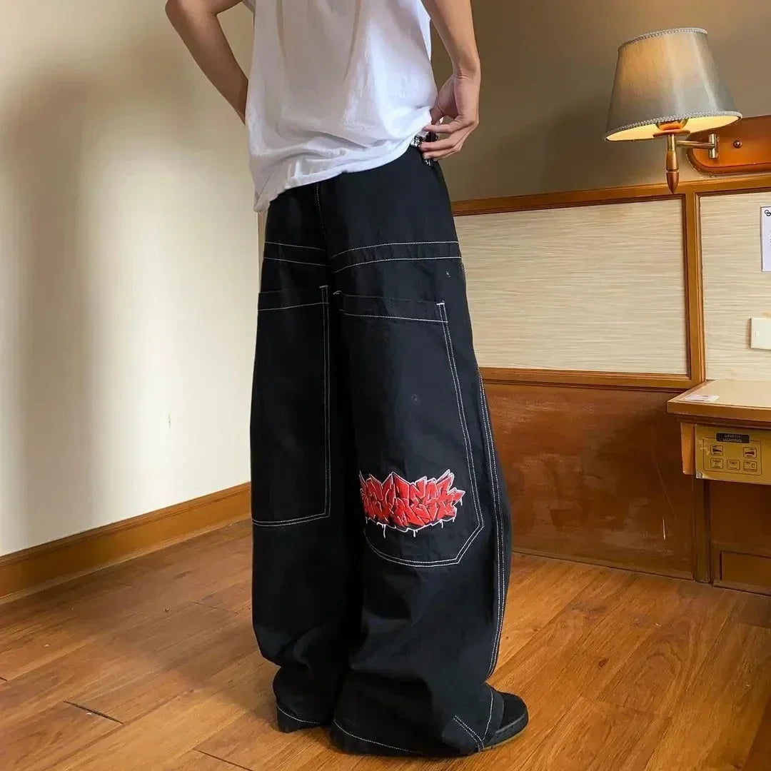 Hip Hop Anime Print Baggy Jeans: Harajuku Retro Denim Y2K Pants for Men and Women