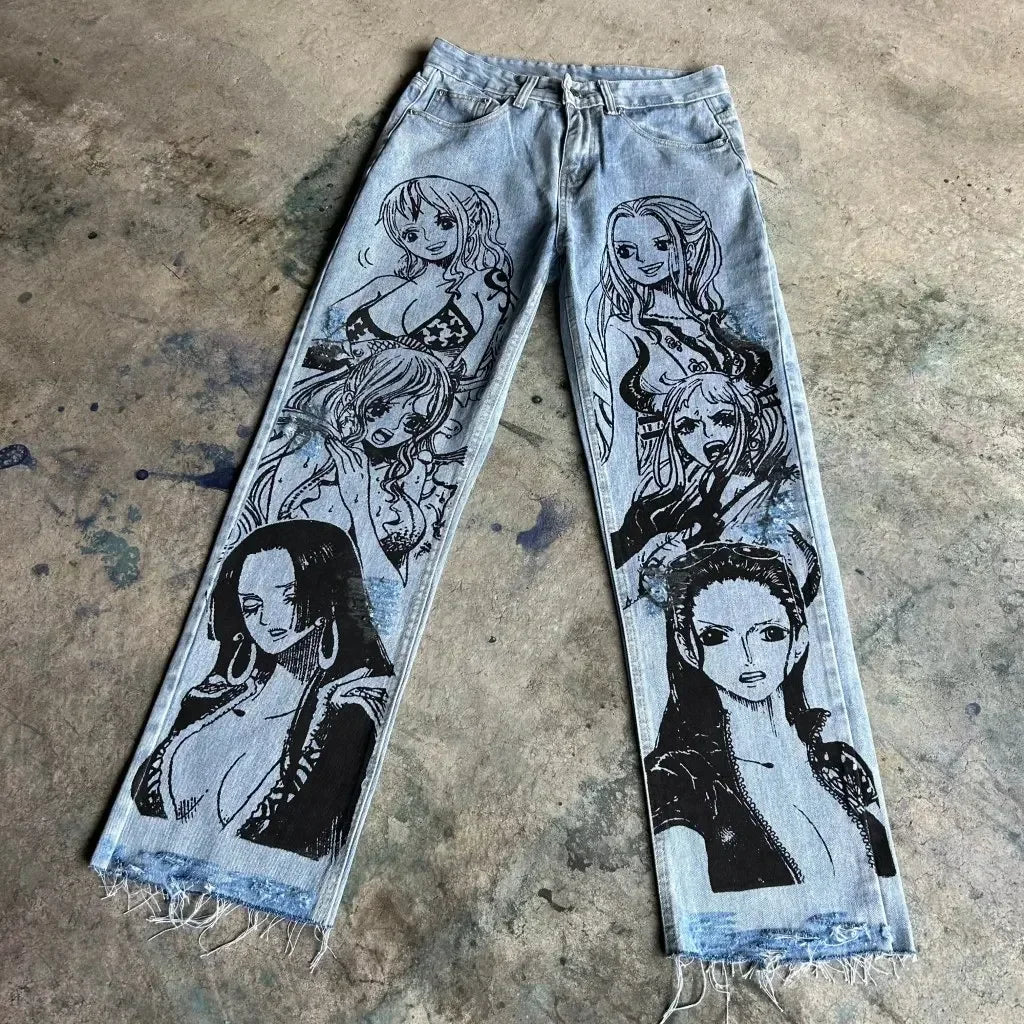 Vintage Anime Custom Print on Jeans