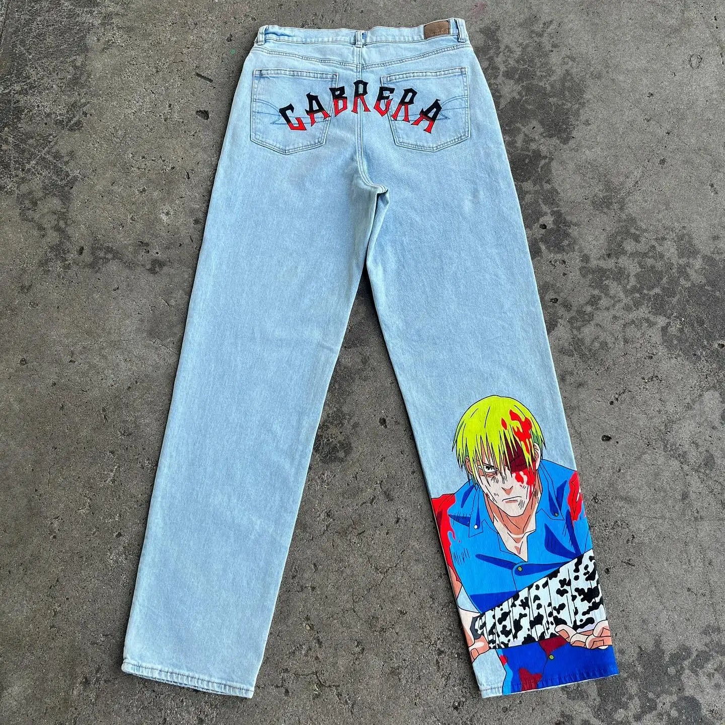 Vintage Anime Custom Print on Jeans