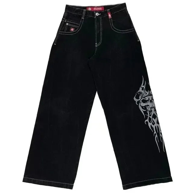 Harajuku Skull Print Denim Y2K Pants: New in 2024 for Men and Women