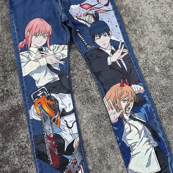 Vintage Anime Custom Print on Jeans