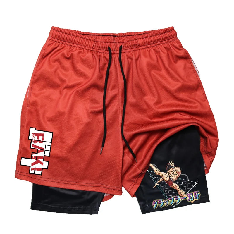 Baki Hanma Anime 2-in-1 Compression Shorts: Quick Dry Gym Fitness Shorts